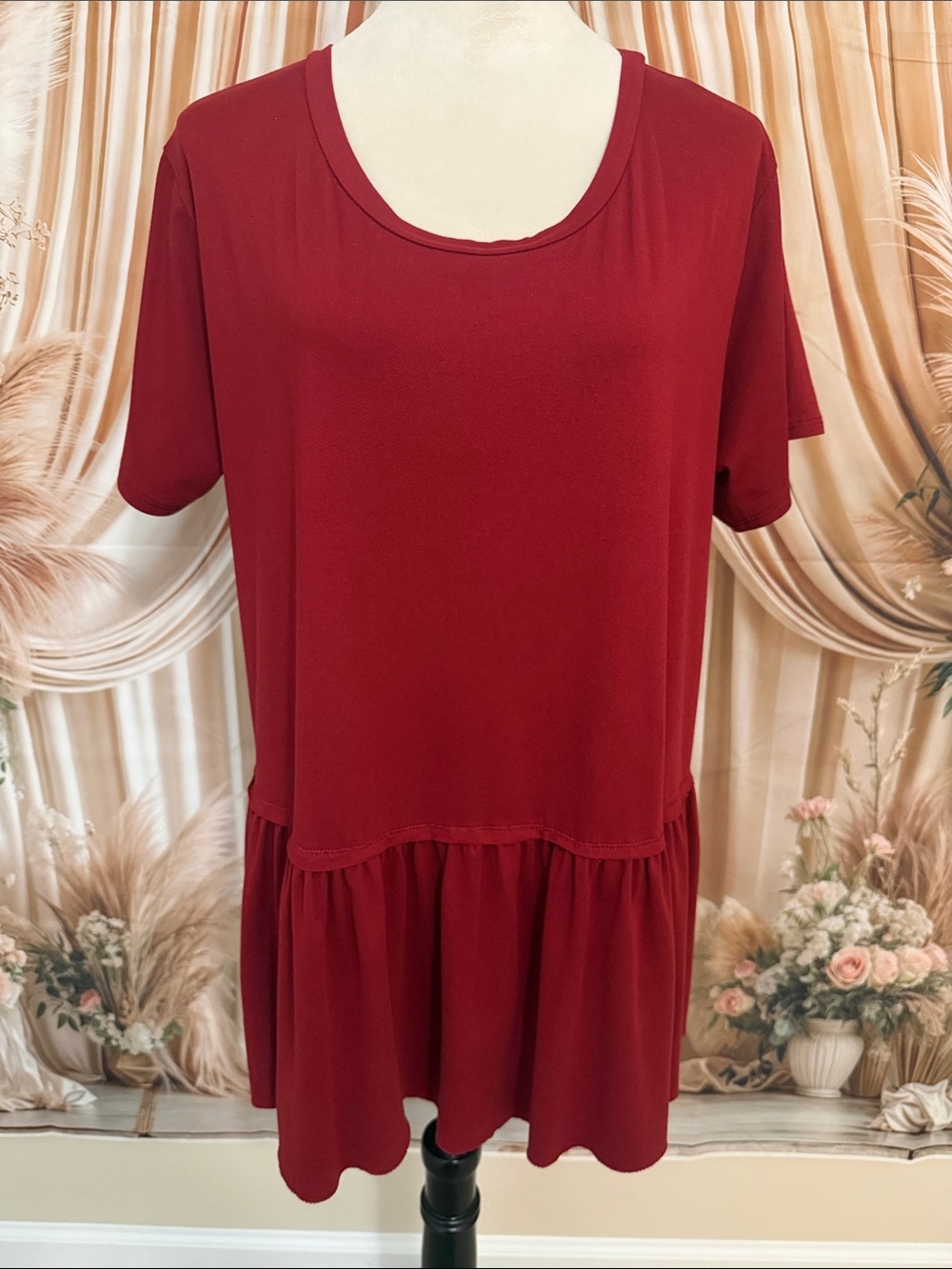 entro Wine Red Short Sleeve Peplum Tunic